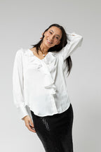 White Cascade Silky Blouse