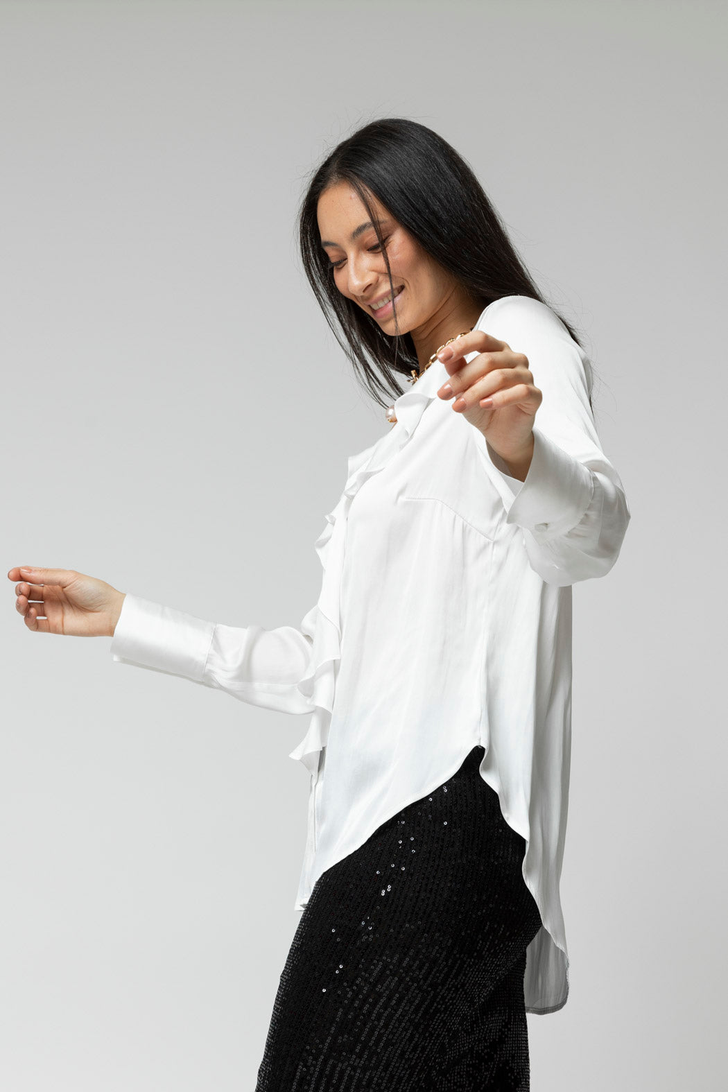 White Cascade Silky Blouse