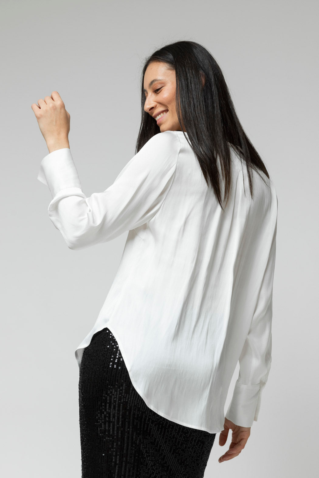 White Cascade Silky Blouse