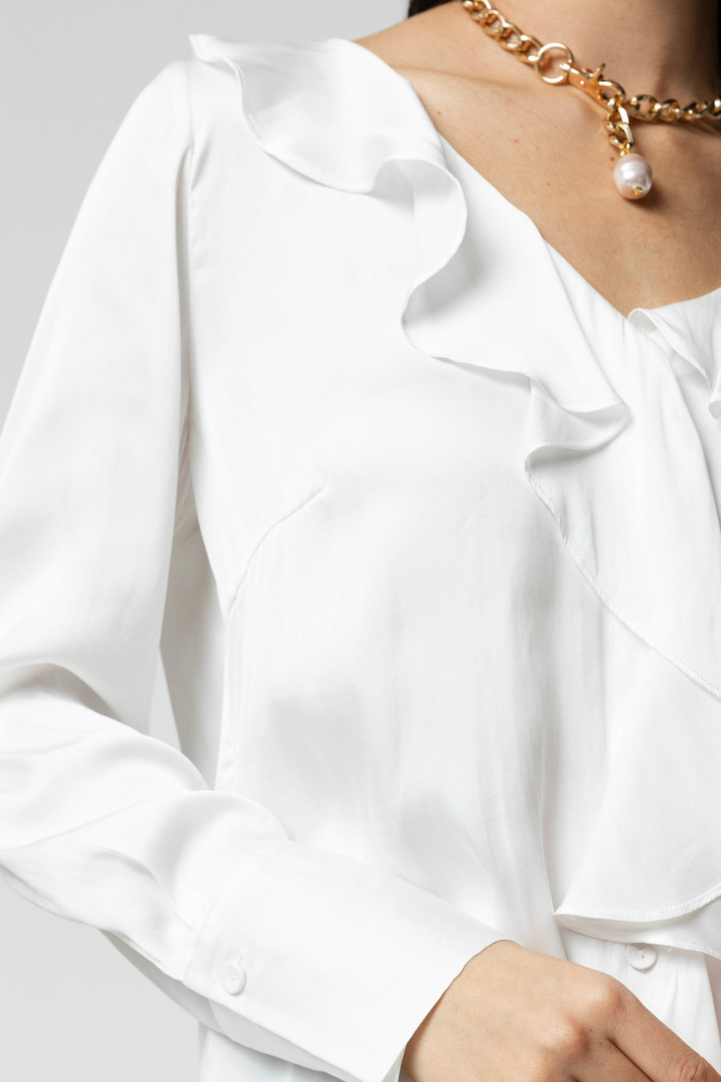 White Cascade Silky Blouse