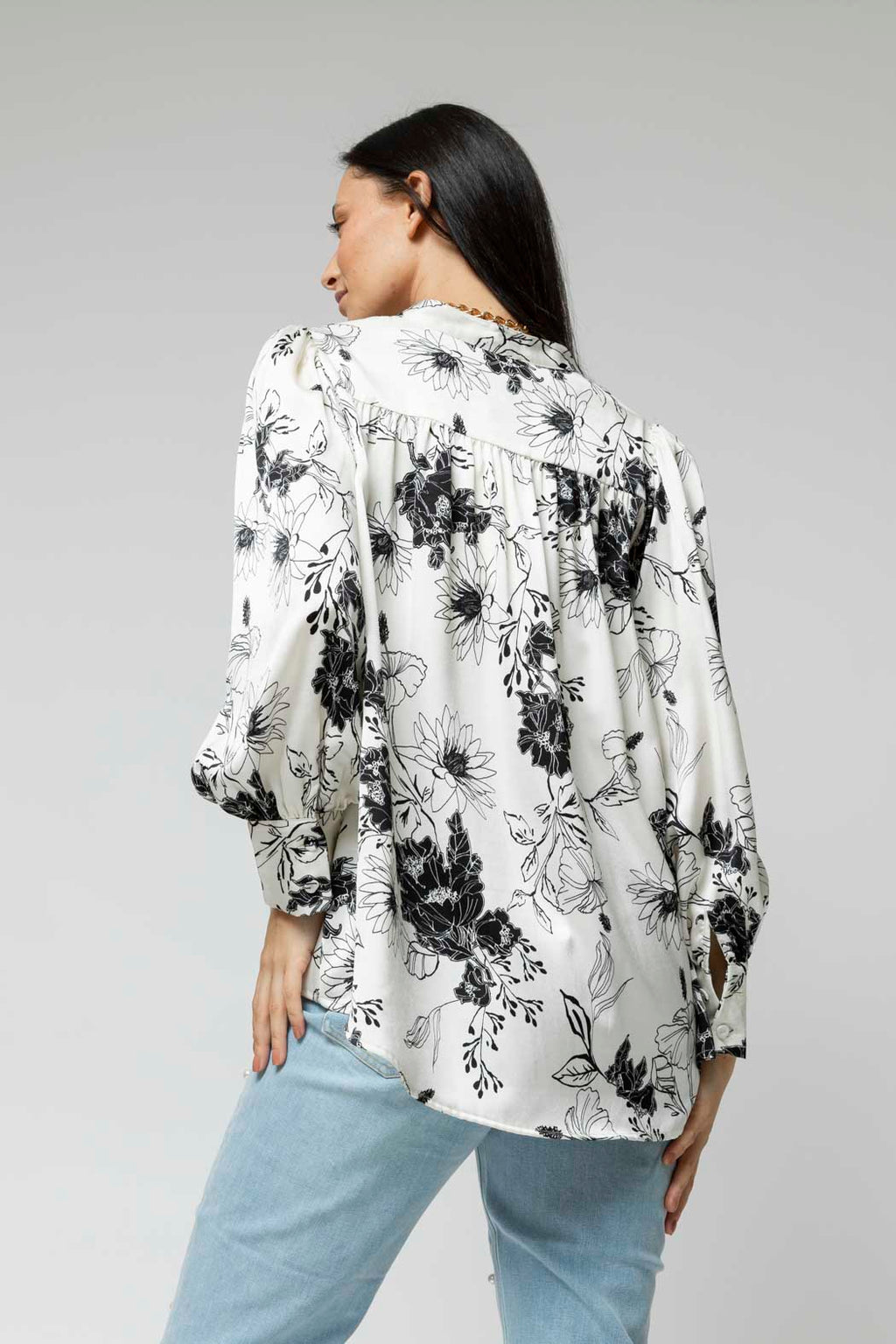 Black White Gathered Shirt