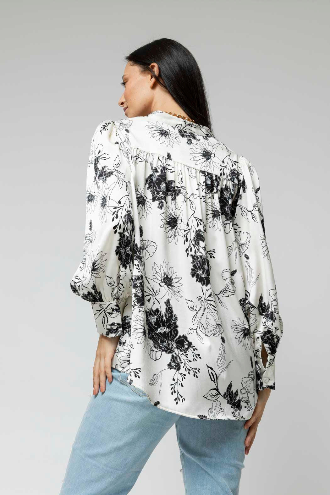 Black White Gathered Shirt