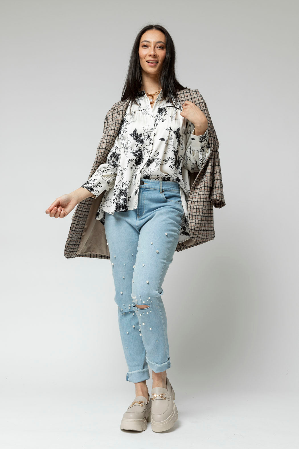 Black White Gathered Shirt