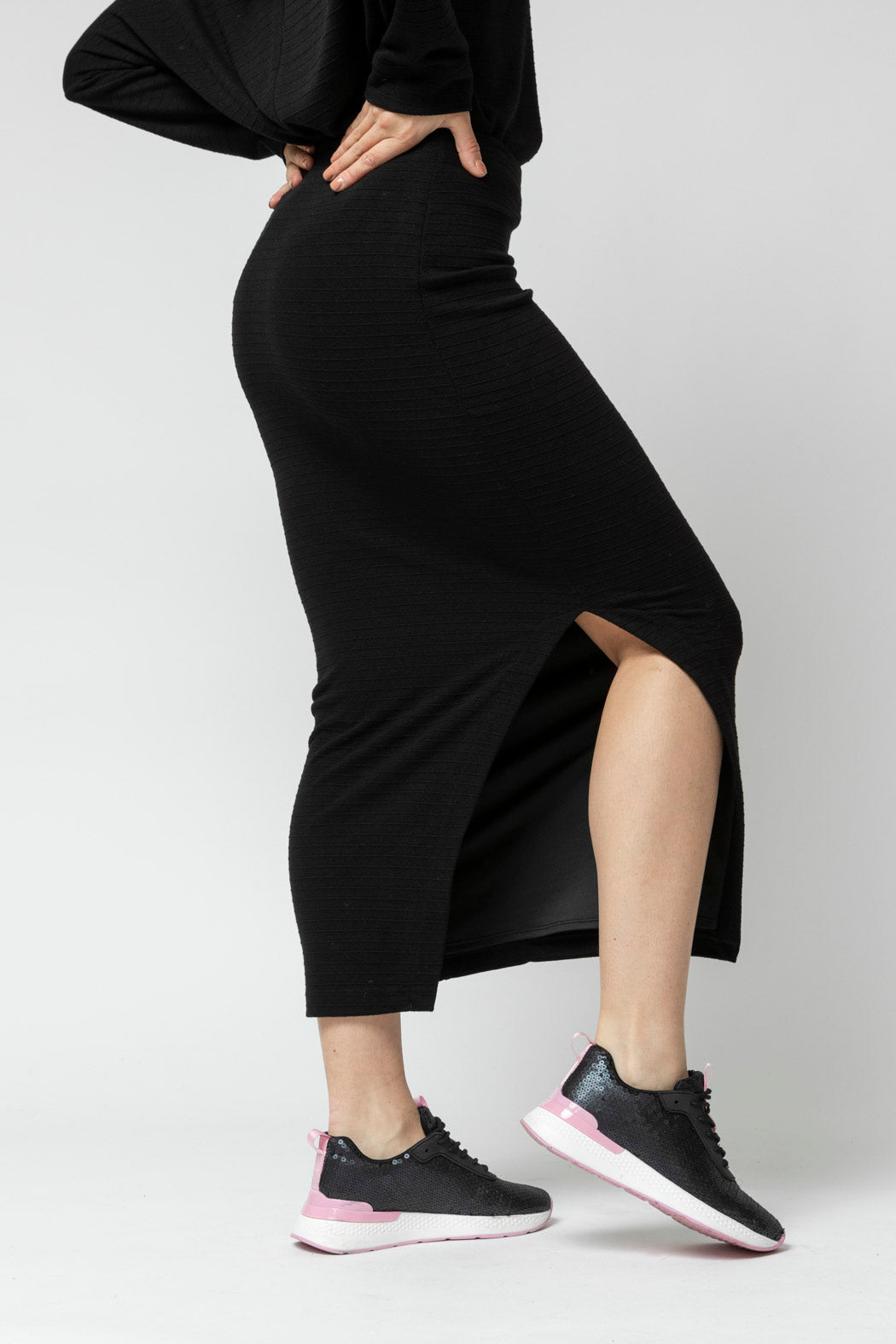 Black Ava Split Skirt