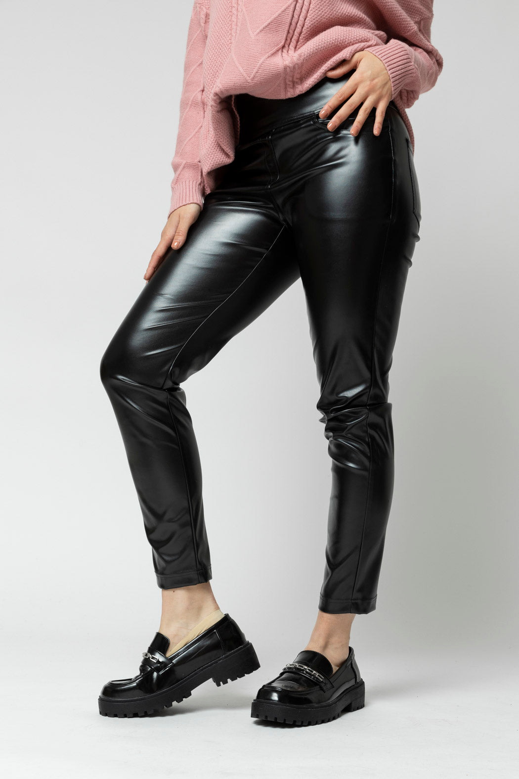 Black Vegan Leather Easy Jean- Sale