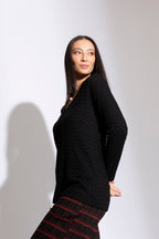 Black Sparkle V Neck Top- Sale