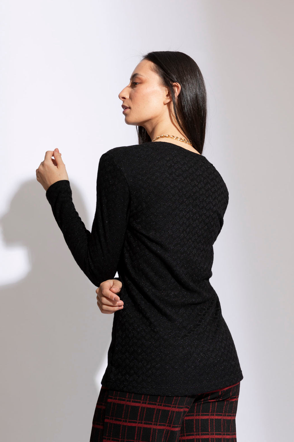 Black Sparkle V Neck Top- Sale