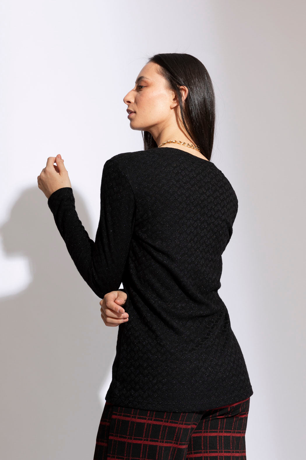 Black Sparkle V Neck Top- Sale