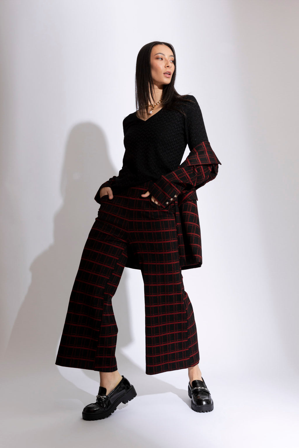 Black Sparkle V Neck Top- Sale