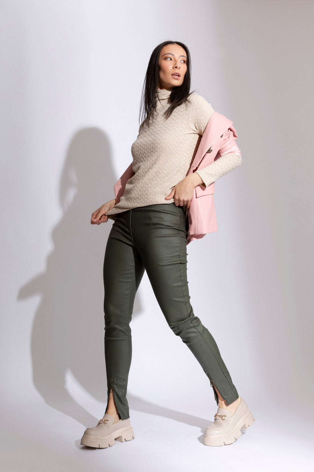 Khaki Wax Zip Leg Pant