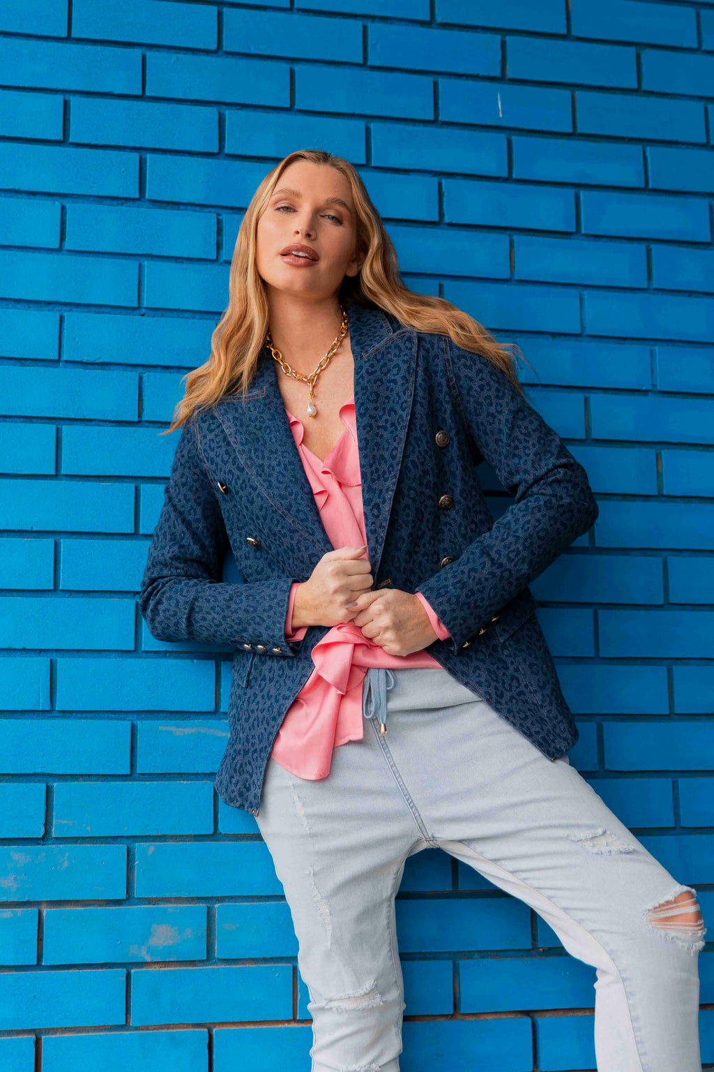 Mid Chambray Animal Sisca Blazer