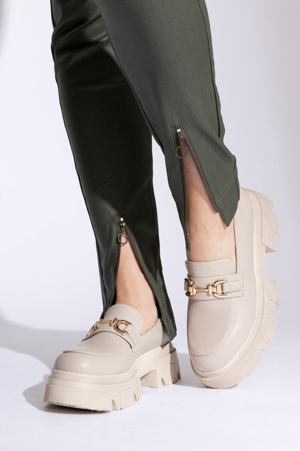 Khaki Wax Zip Leg Pant