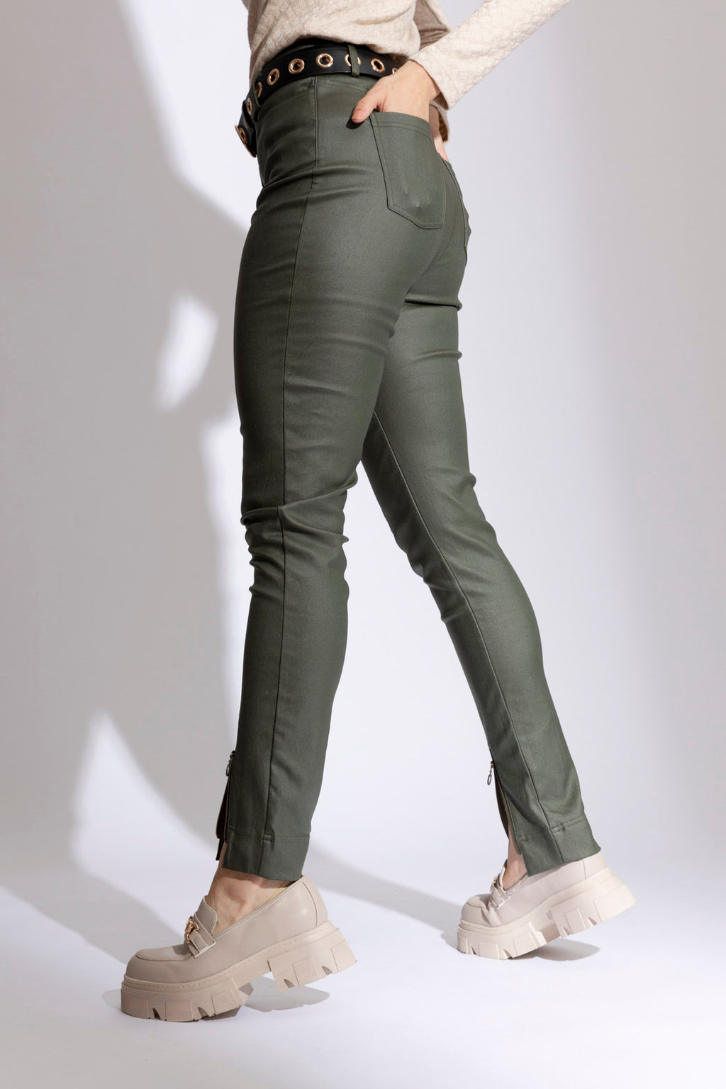 Khaki Wax Zip Leg Pant