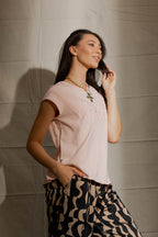 Motto Embroidered T Shirt In Pink