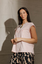 Motto Embroidered T Shirt In Pink