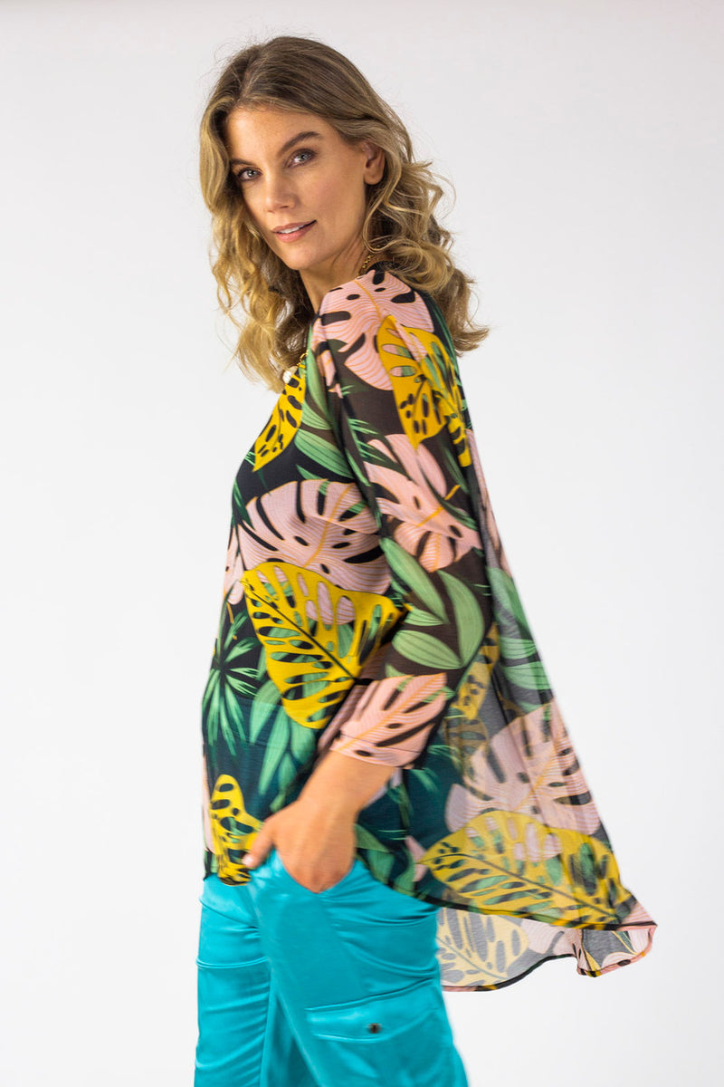 Tropical Chiffon Oversized Top - Final Sale