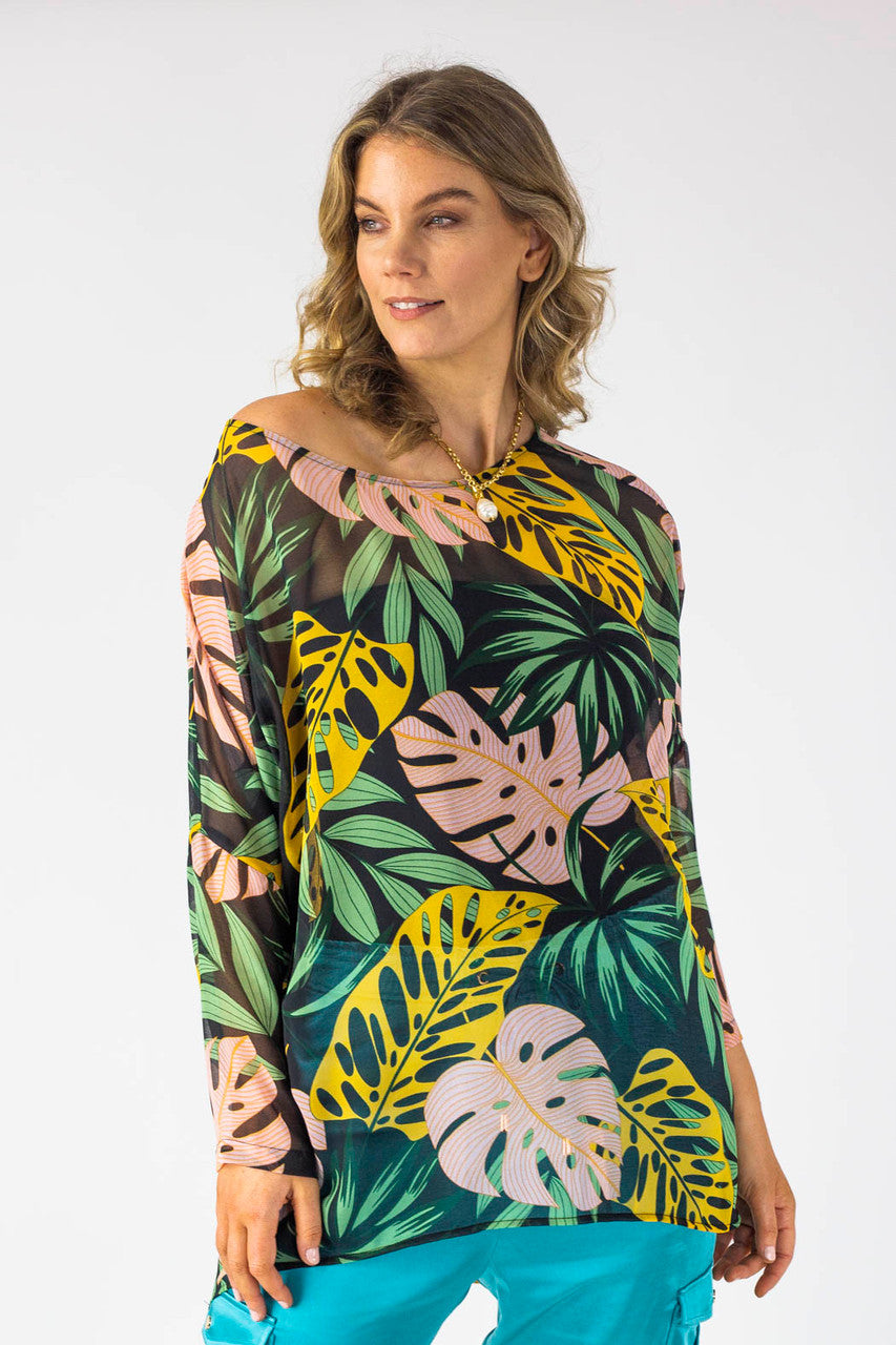 Tropical Chiffon Oversized Top - Final Sale
