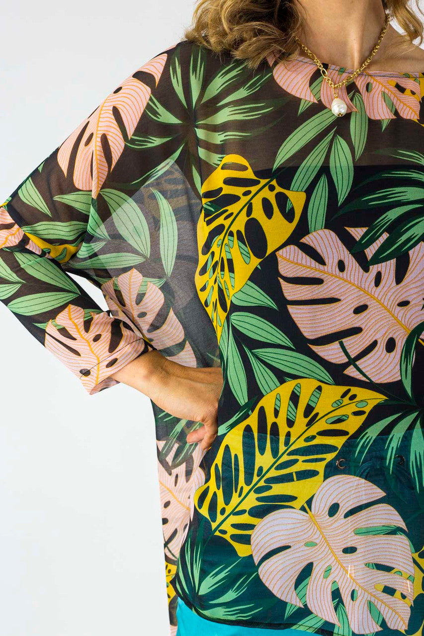 Tropical Chiffon Oversized Top - Final Sale
