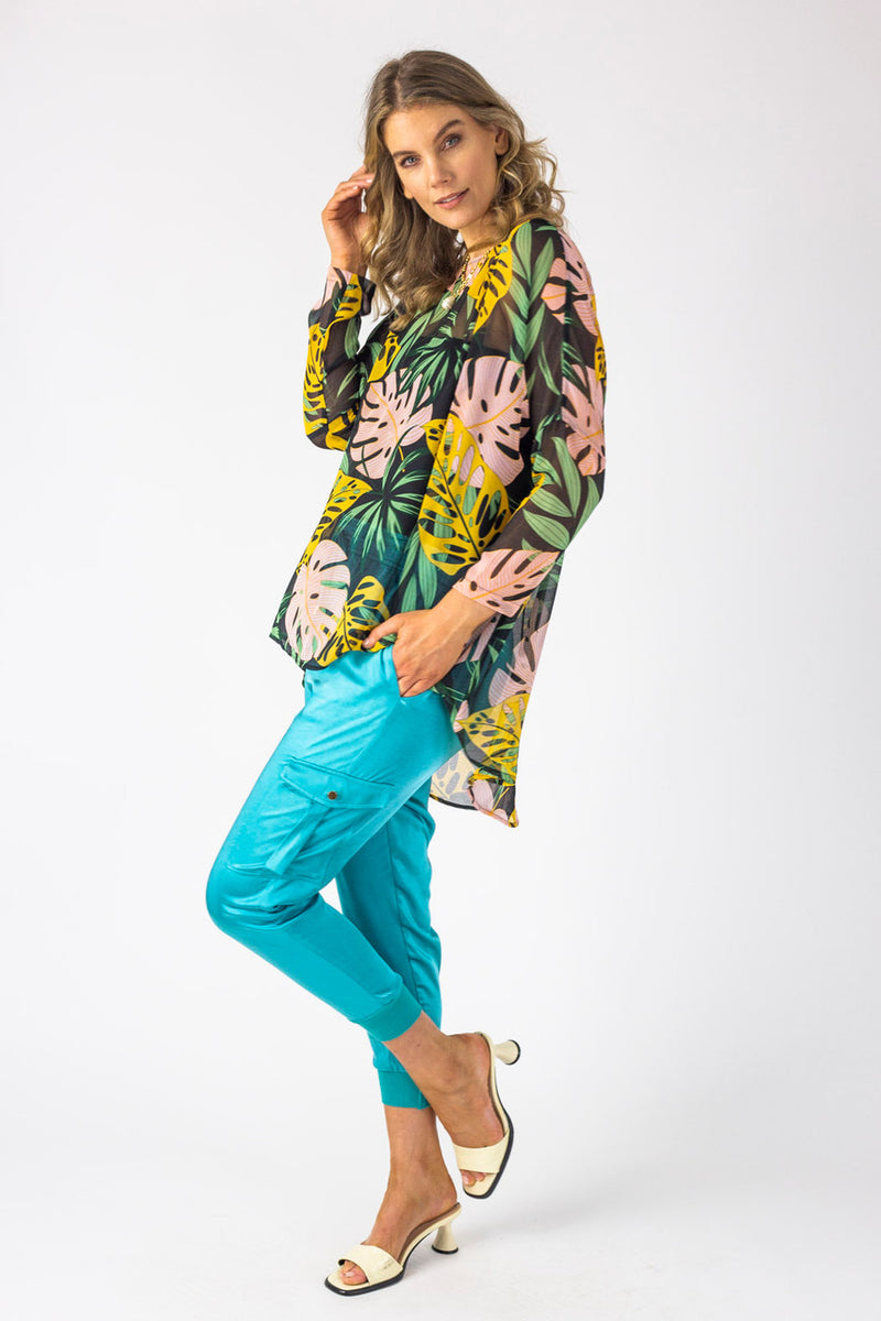 Tropical Chiffon Oversized Top - Final Sale