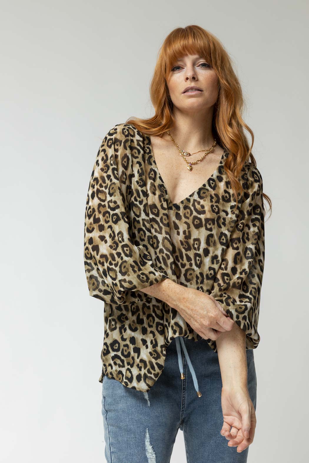 Tan Animal Ruby Silky Blouse