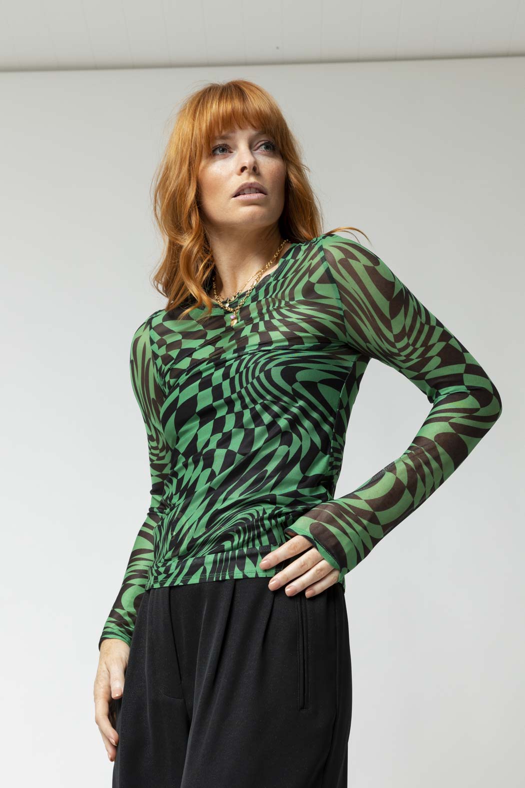 Green/black Mesh Basic Top