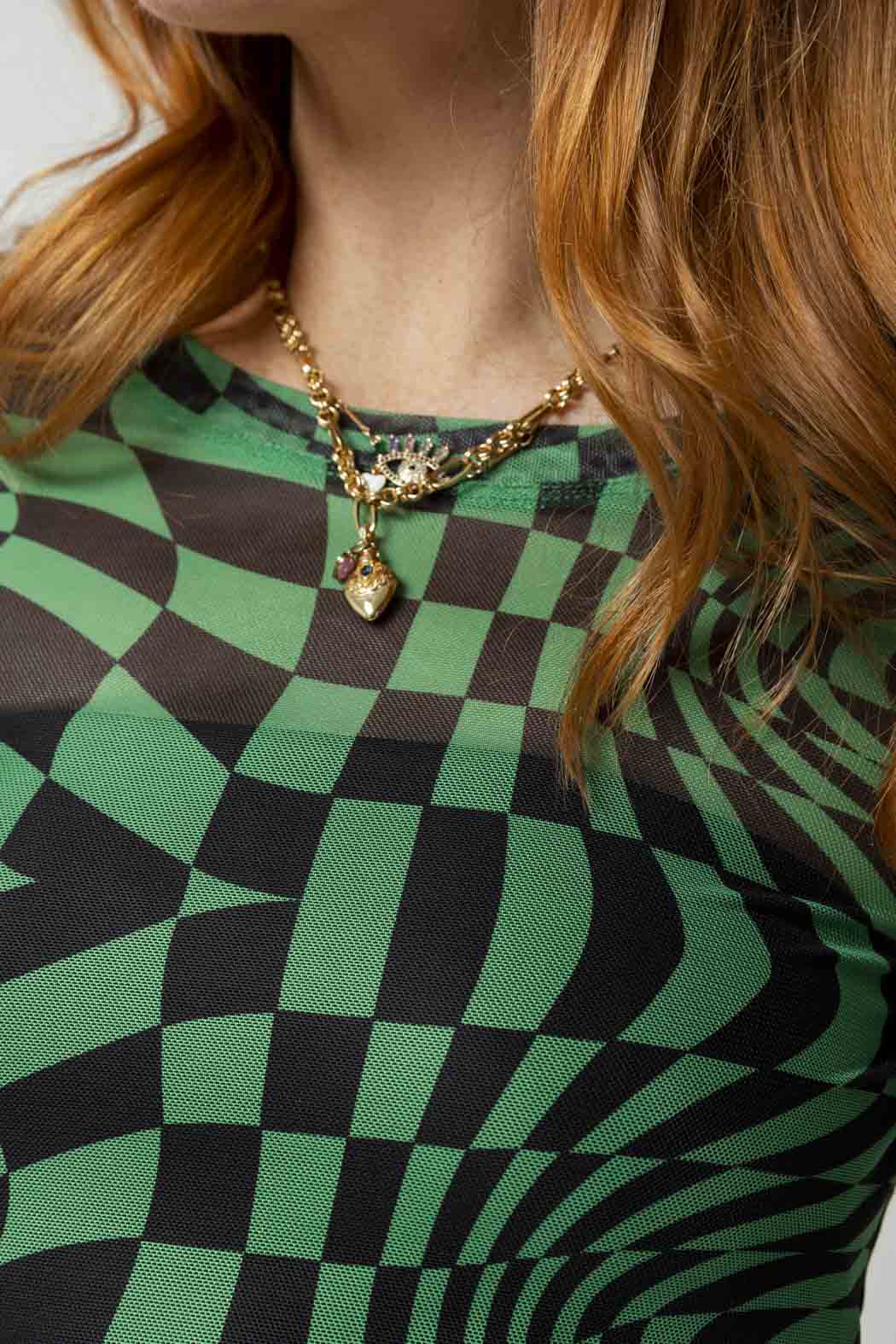 Green/black Mesh Basic Top