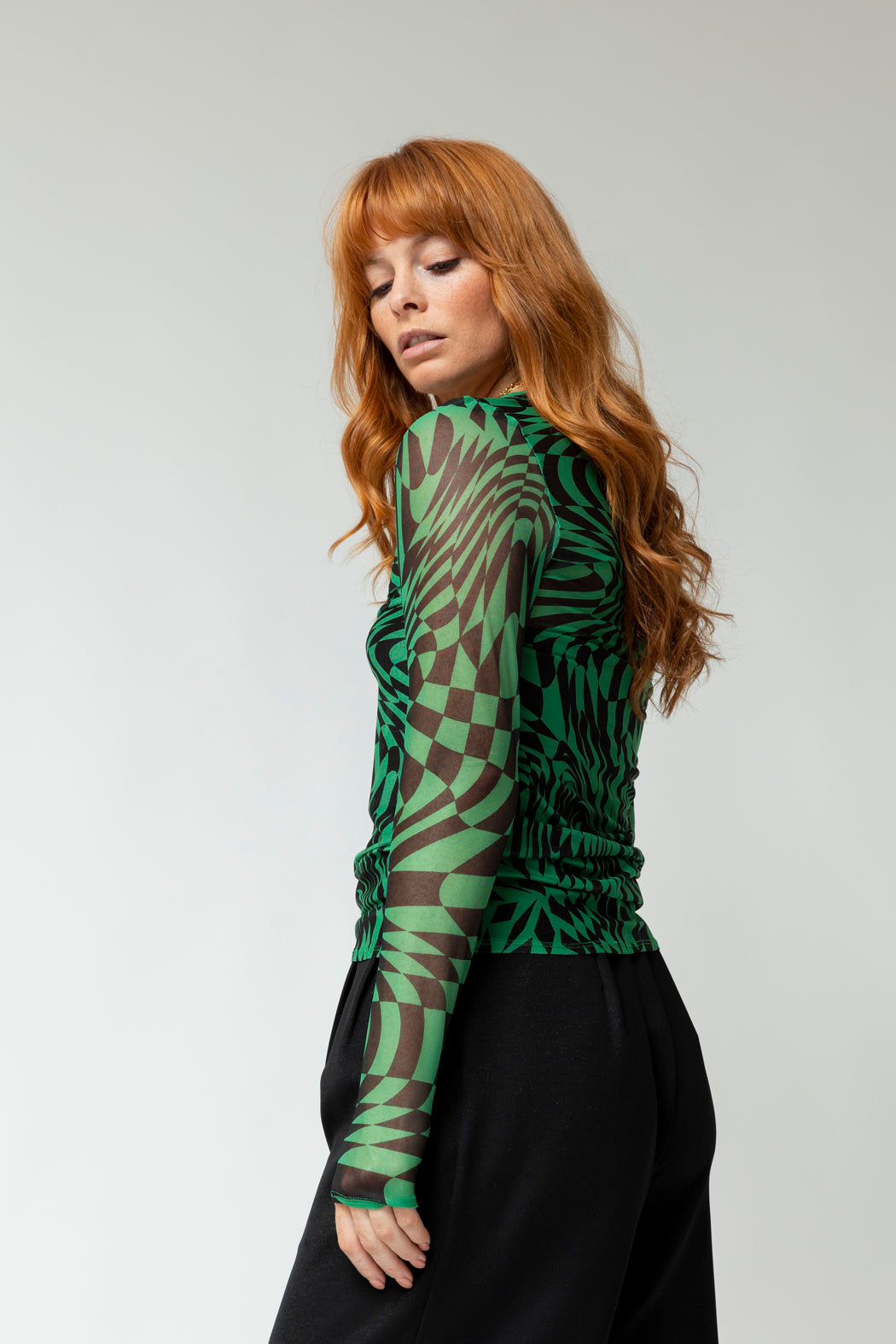 Green/black Mesh Basic Top