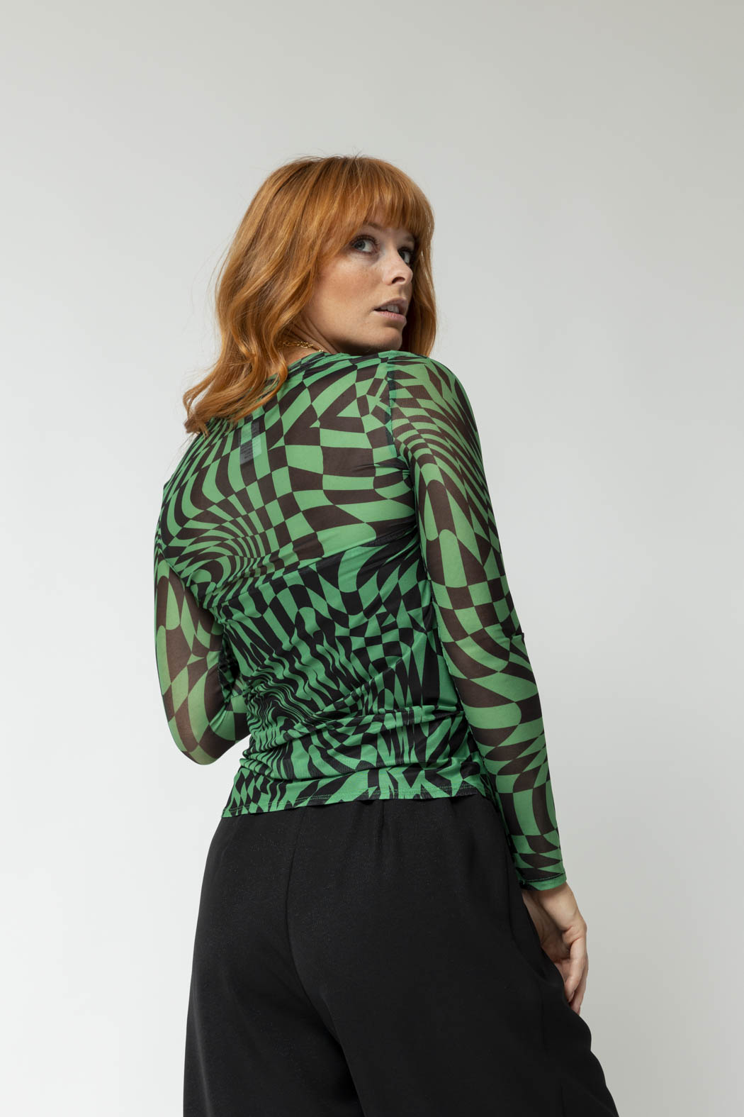 Green/black Mesh Basic Top