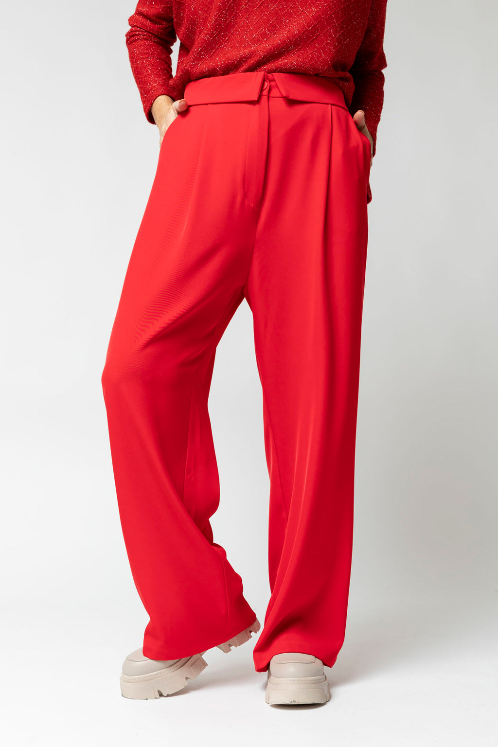 Red Euro Paperbag Pant