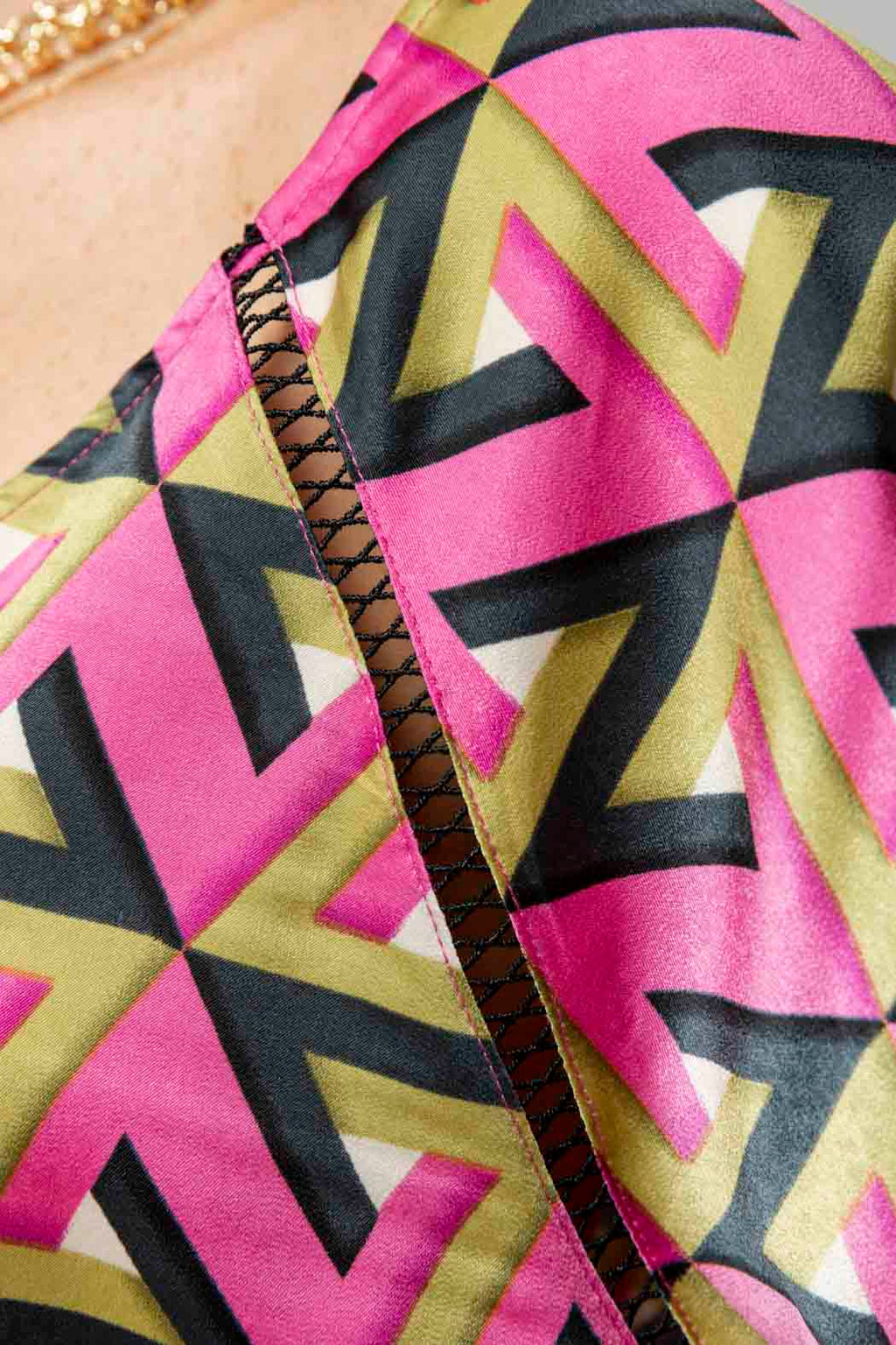 Pink/lime Boho V Neck Blouse