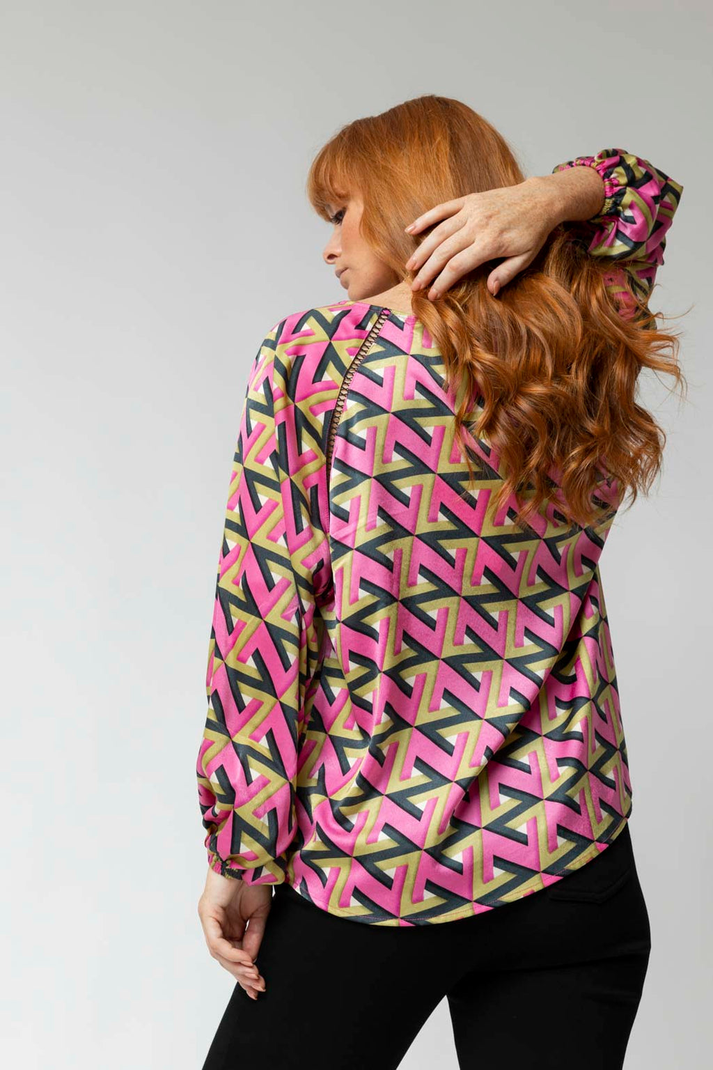 Pink/lime Boho V Neck Blouse