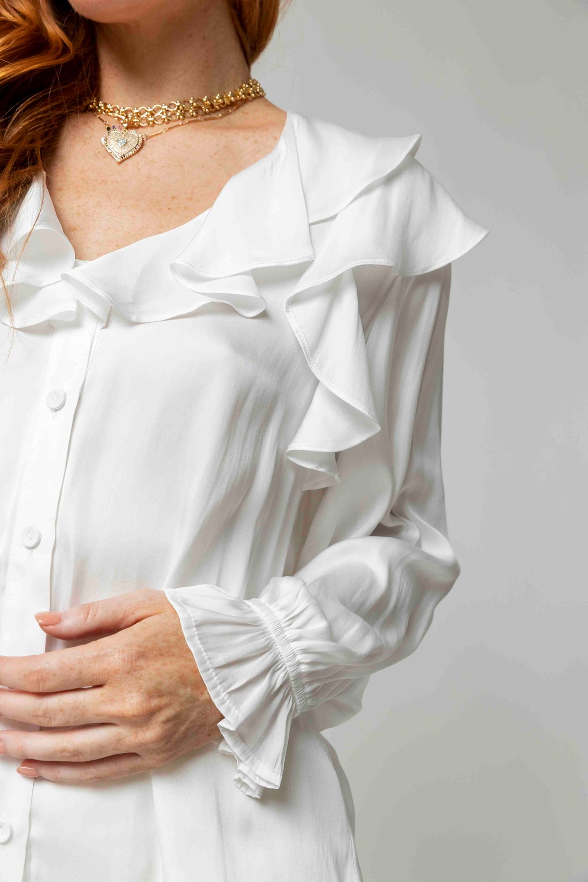 White Silky Ruffle Blouse