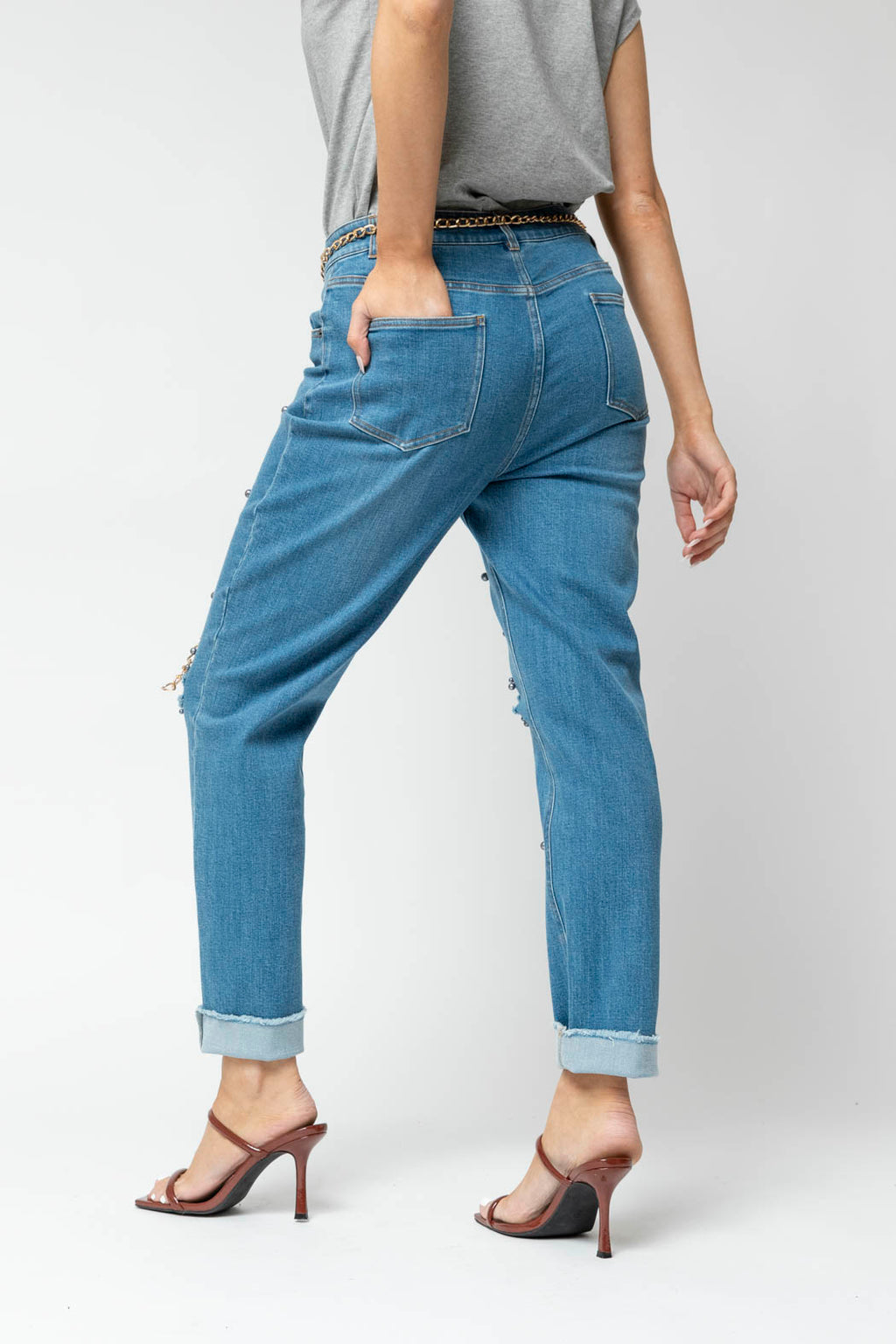 Mid Denim Grey Pearl Jean