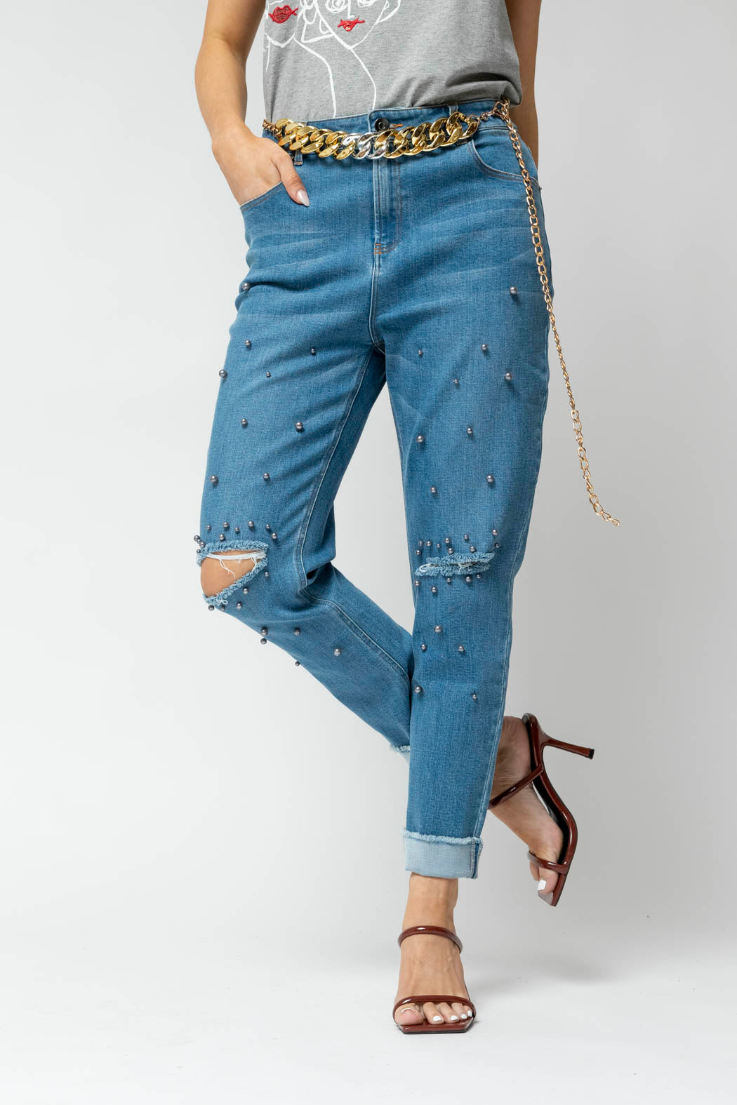 Mid Denim Grey Pearl Jean