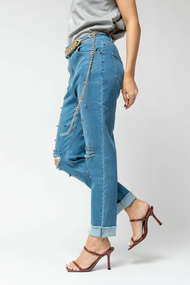 Mid Denim Grey Pearl Jean
