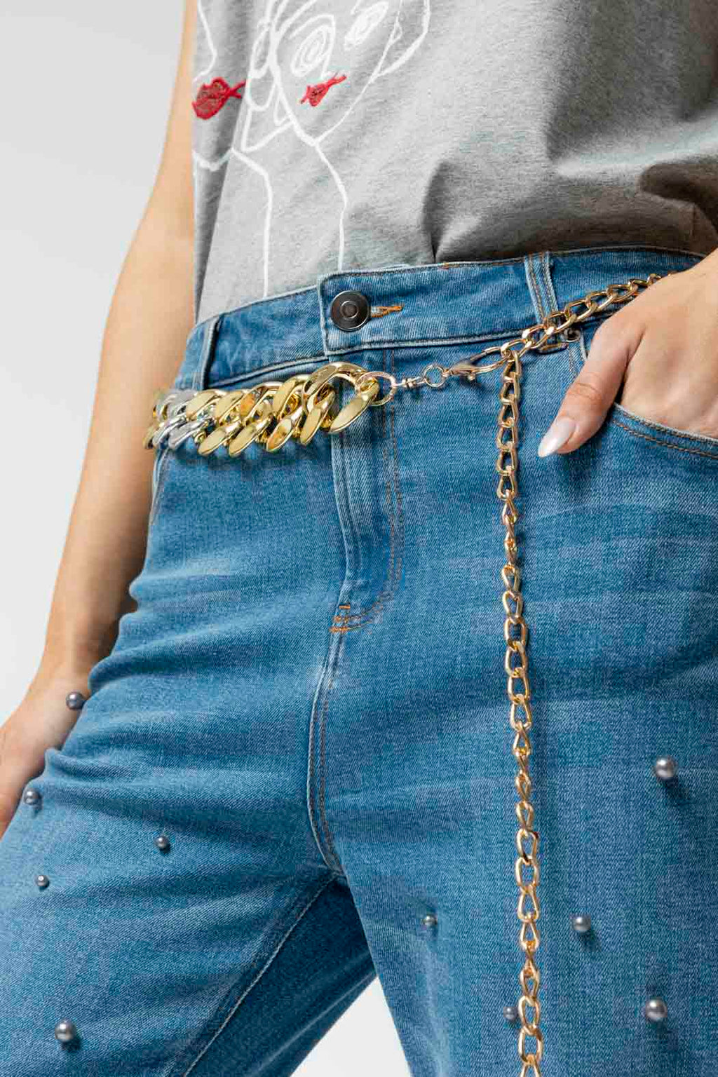 Mid Denim Grey Pearl Jean