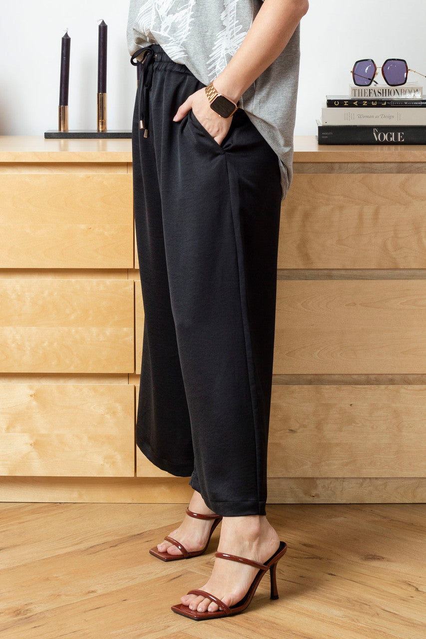 Black Silky Crop Culottes - Final Sale