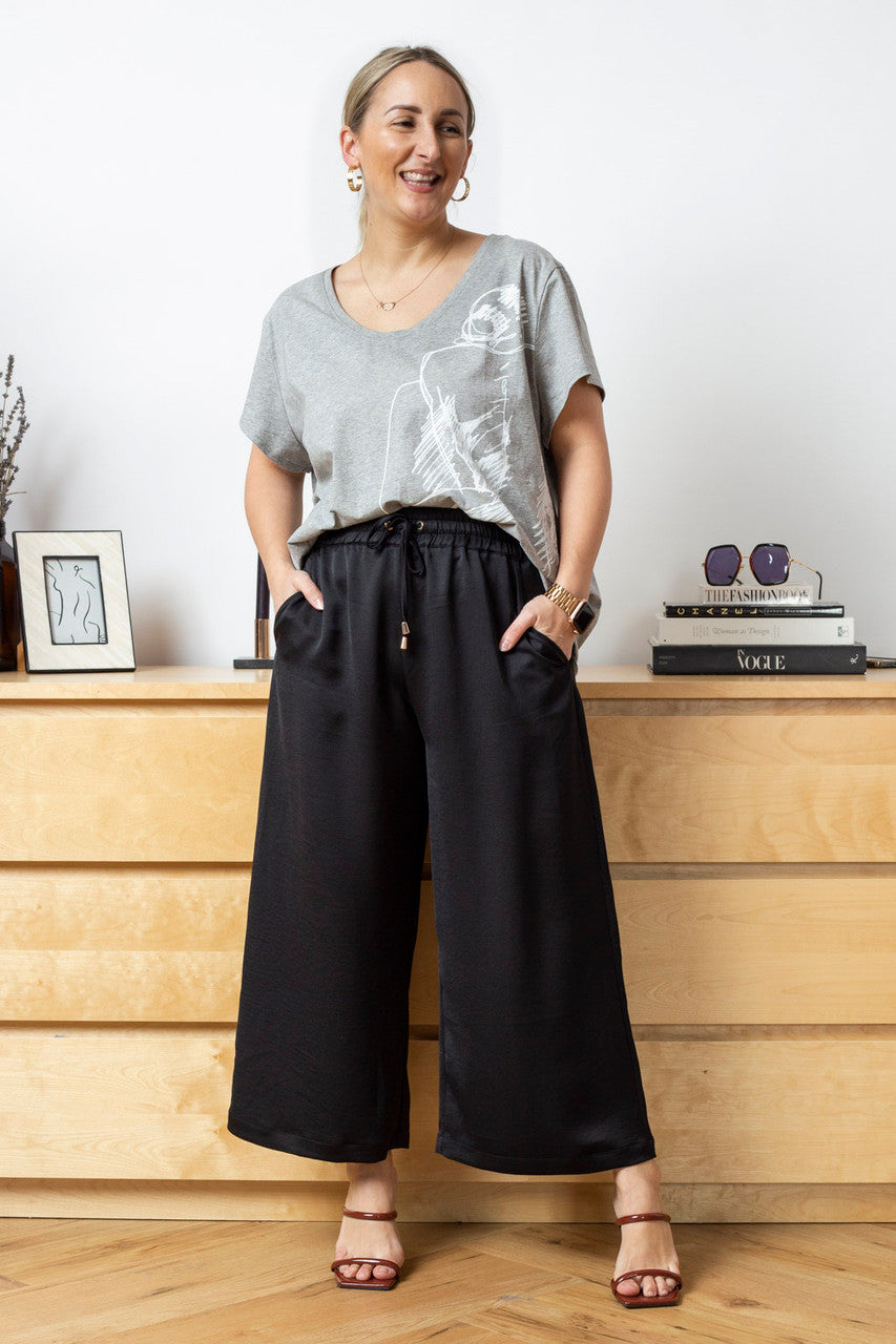 Black Silky Crop Culottes - Final Sale