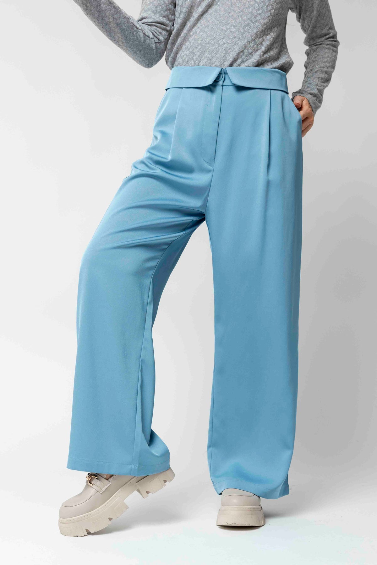 Blue Shimmer Paperbag Pants