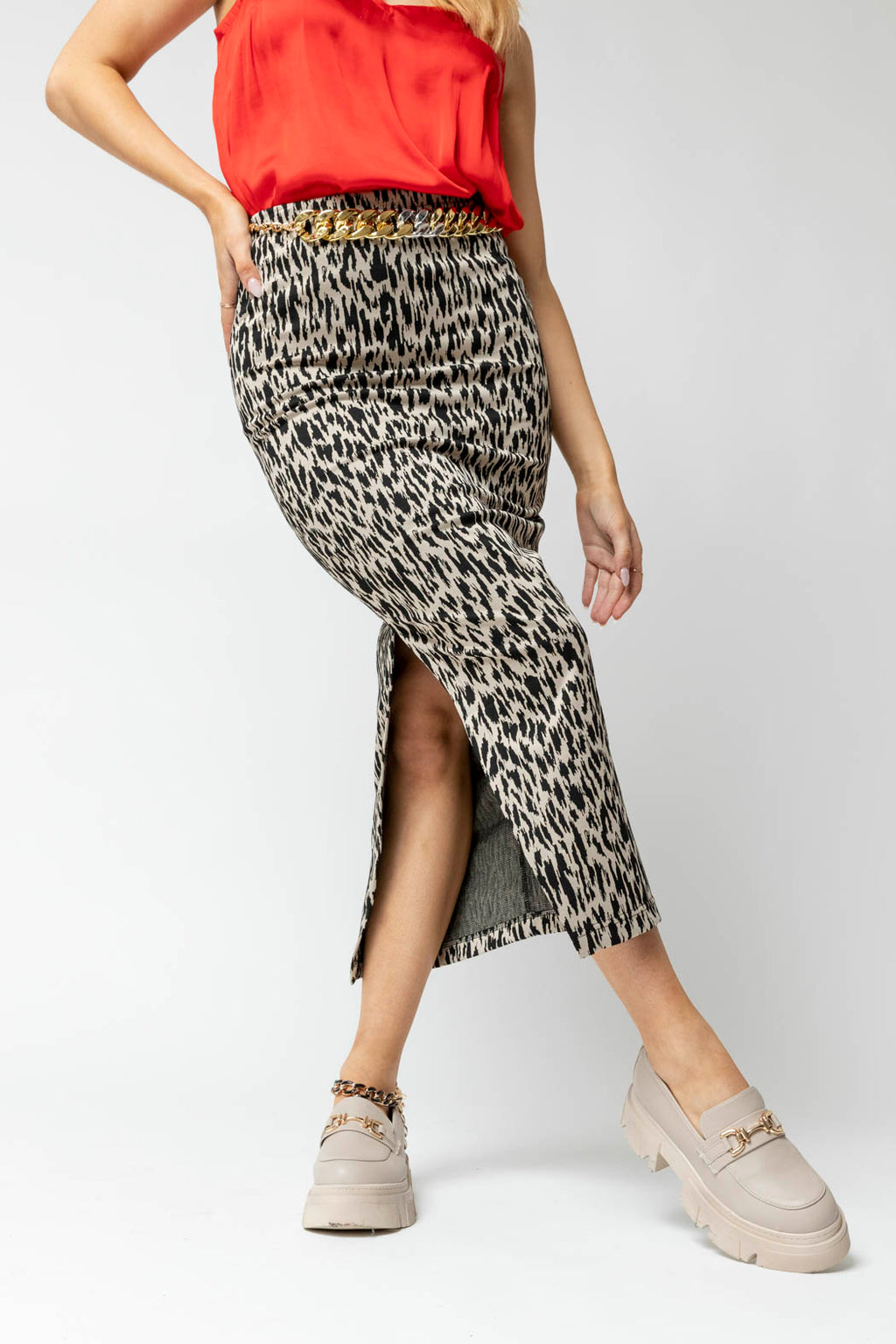 Black Animal Ponte Miracle Skirt