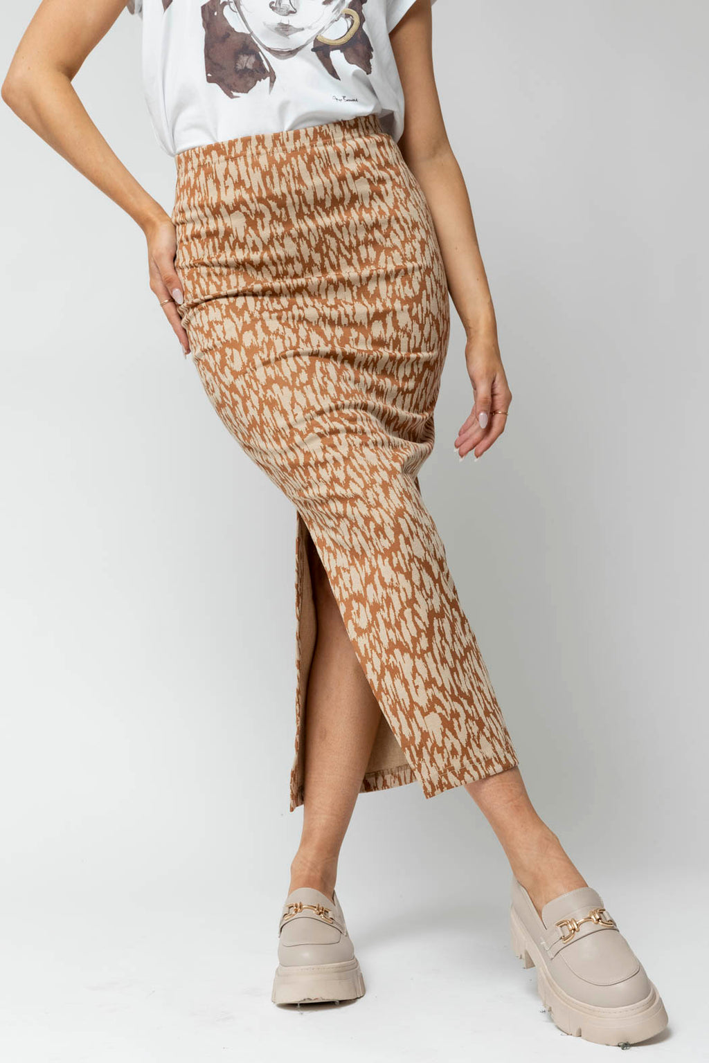 Tan Animal Ponte Miracle Skirt