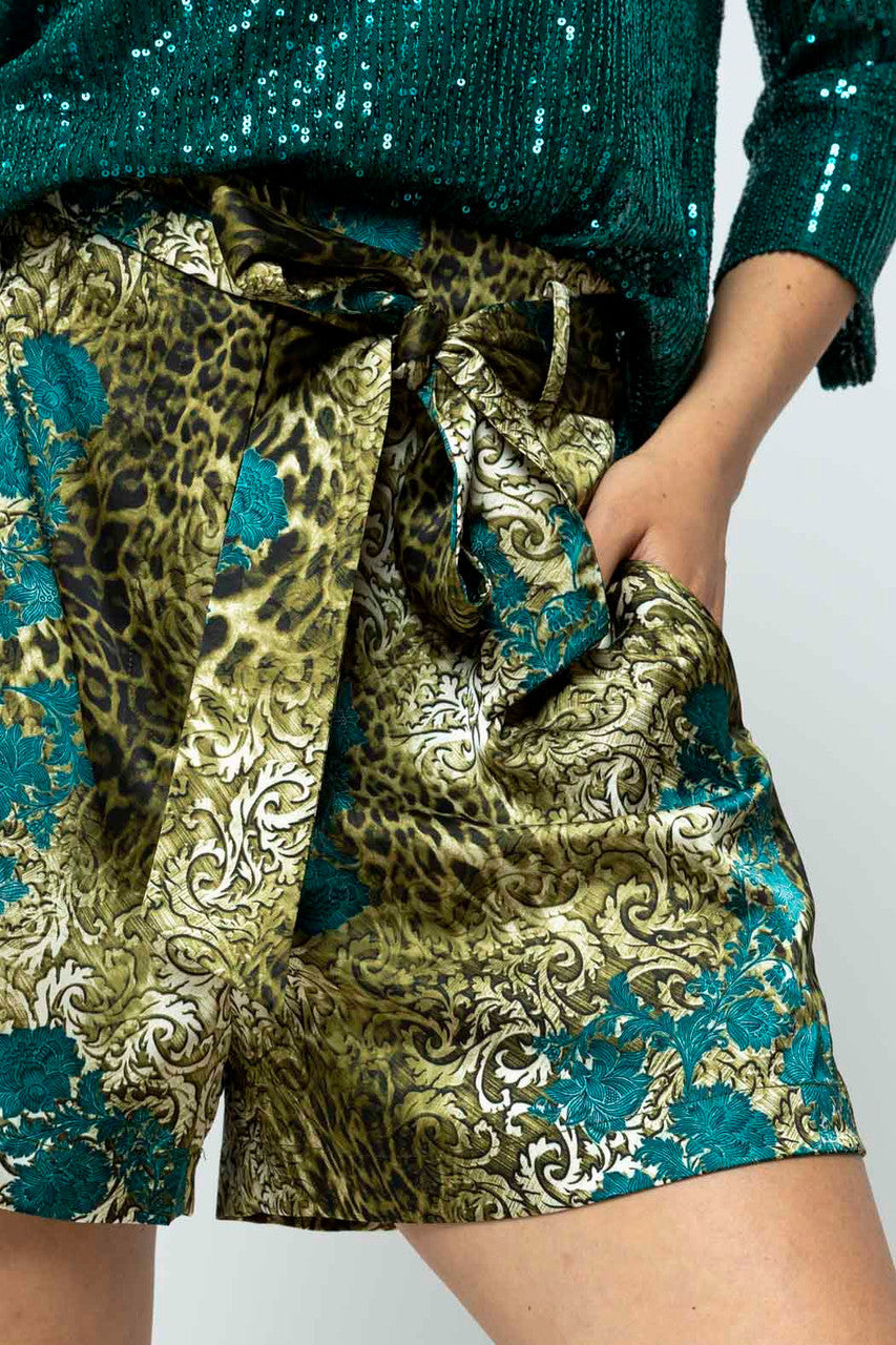 Green Blue Silky Paperbag Shorts - Final Sale