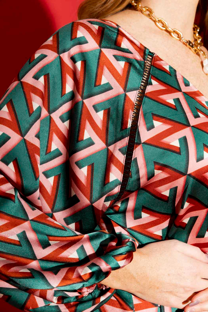 Teal Boho V Neck Blouse