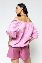 Pink Gingham Split Sleeve Off Shoulder Top - Sale