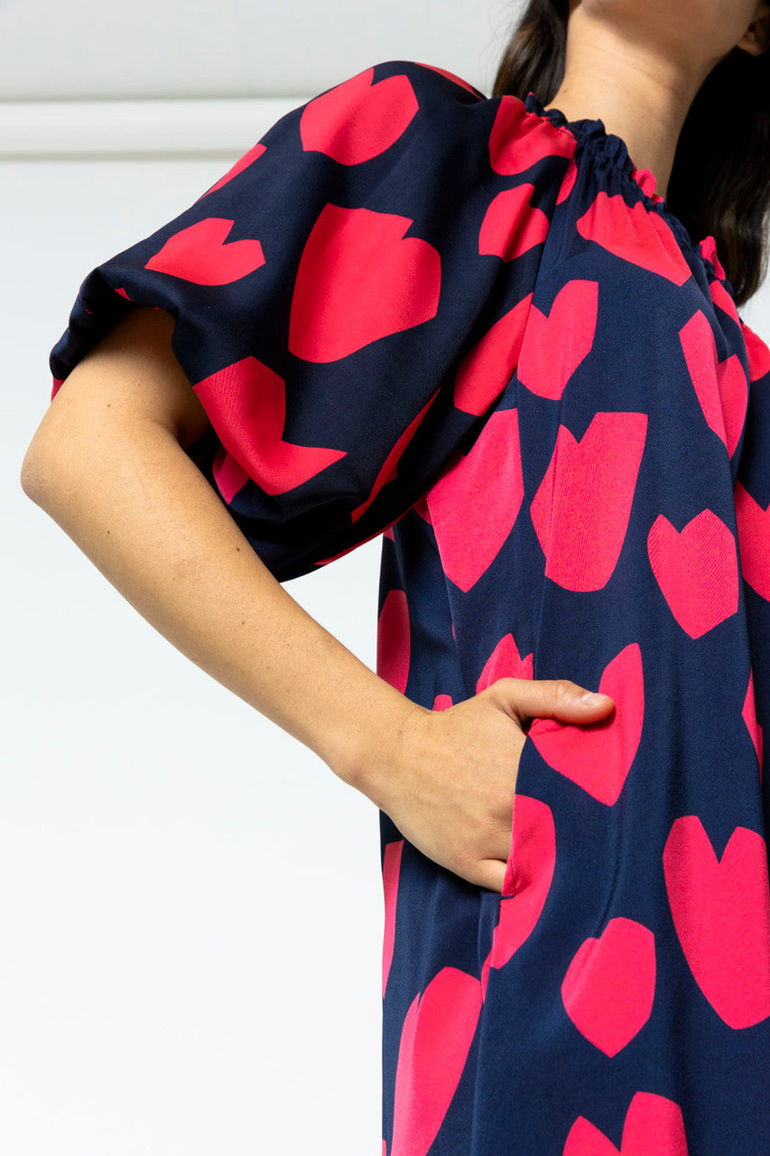 Heart Print One Shoulder Dress - Final Sale