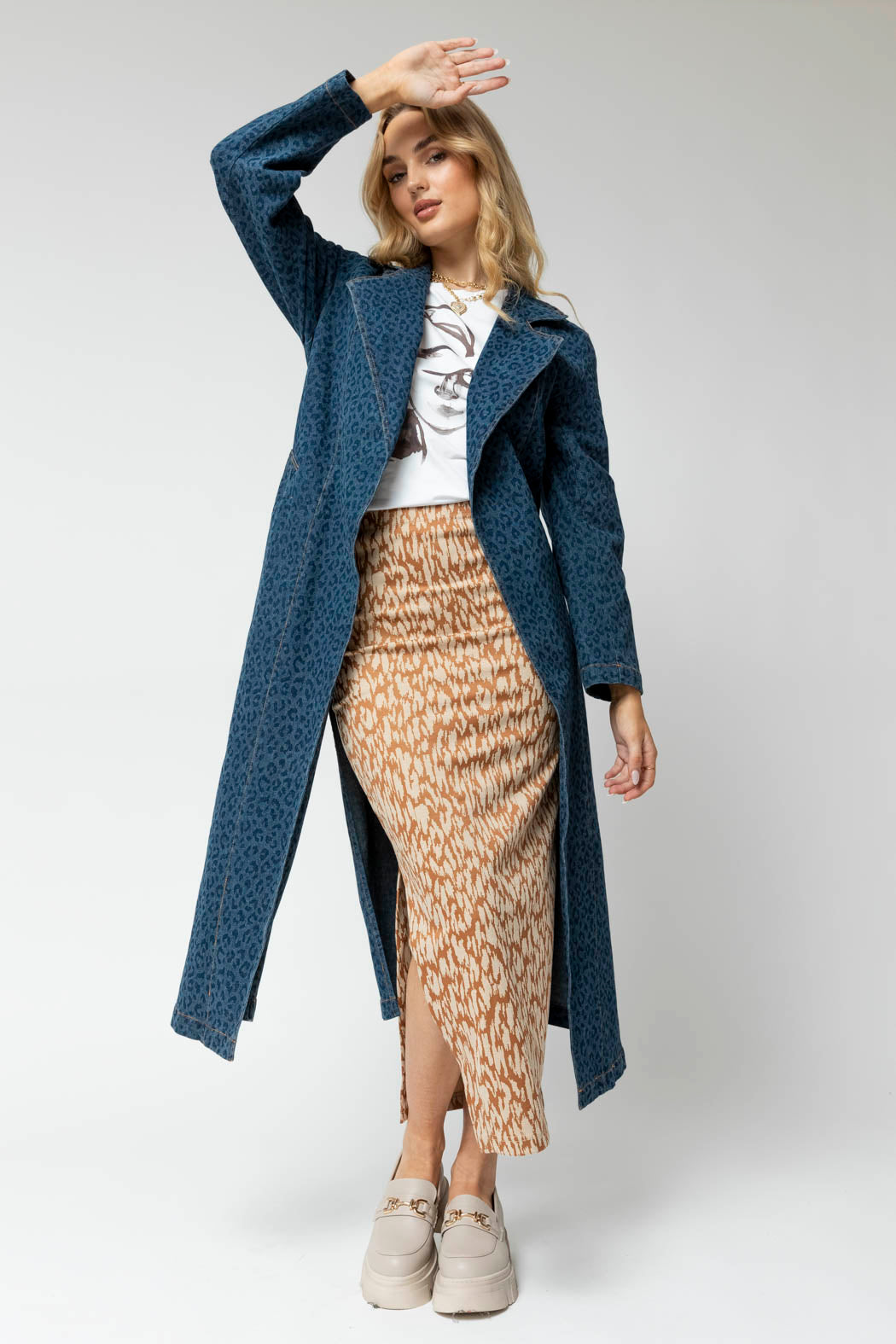 Mid Chambray Animal Trench Coat