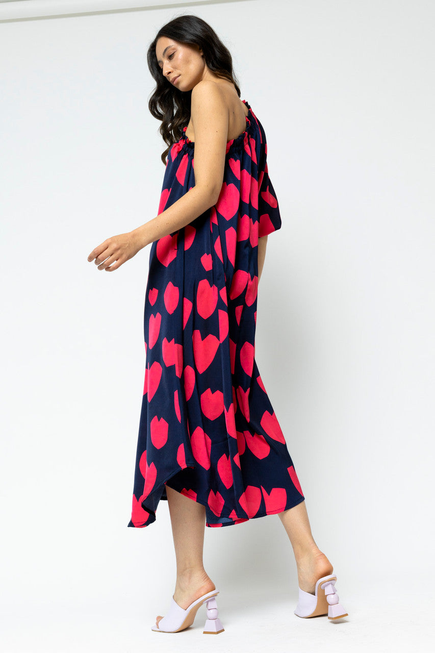 Heart Print One Shoulder Dress - Final Sale