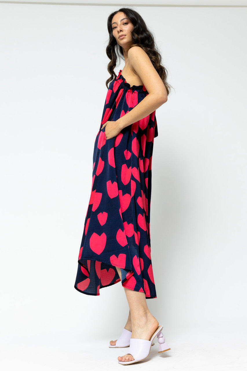 Heart Print One Shoulder Dress - Final Sale