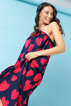 Heart Print One Shoulder Dress - Final Sale