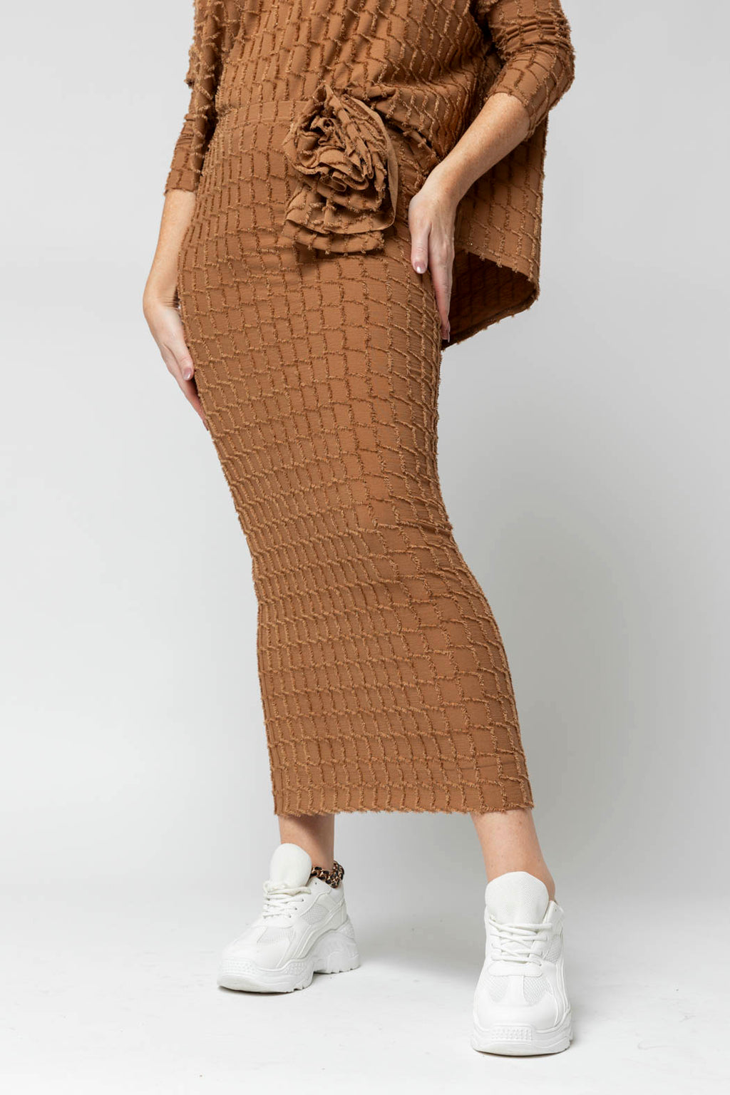 Coffee Shimmer Rosette Tube Skirt